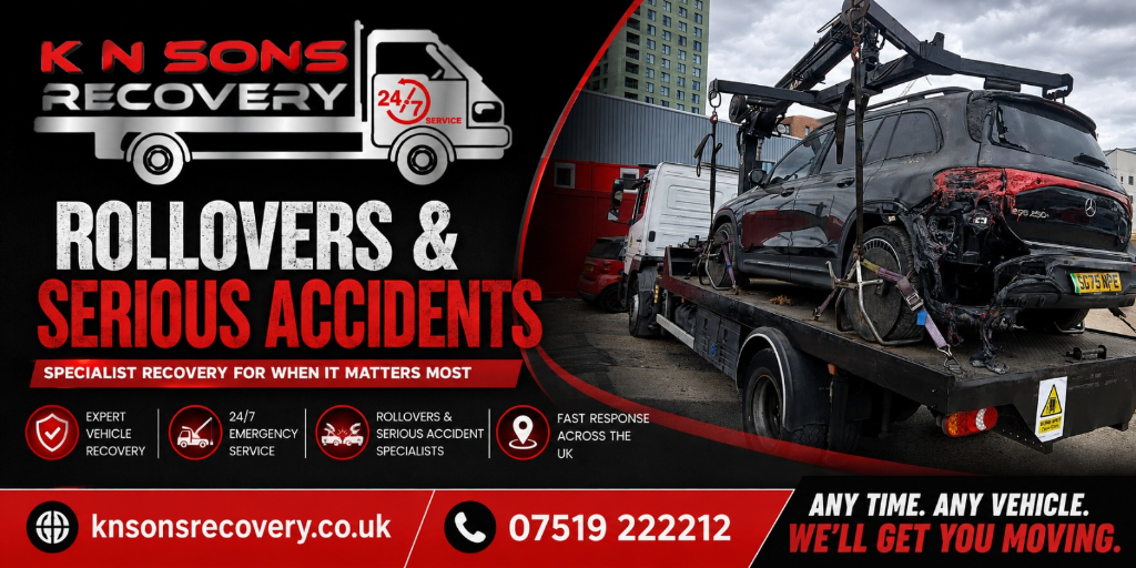 24/7 Vehicle Recovery & Breakdown Assistance Banner - KnSons Recovery LTD